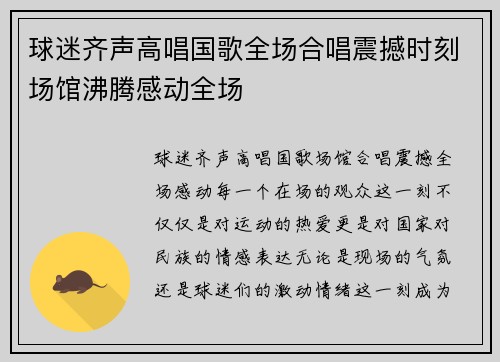 球迷齐声高唱国歌全场合唱震撼时刻场馆沸腾感动全场