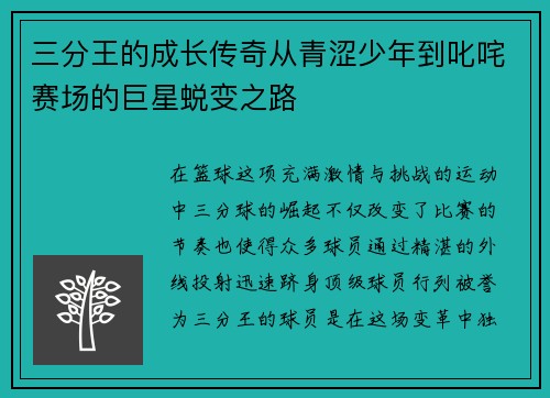 三分王的成长传奇从青涩少年到叱咤赛场的巨星蜕变之路