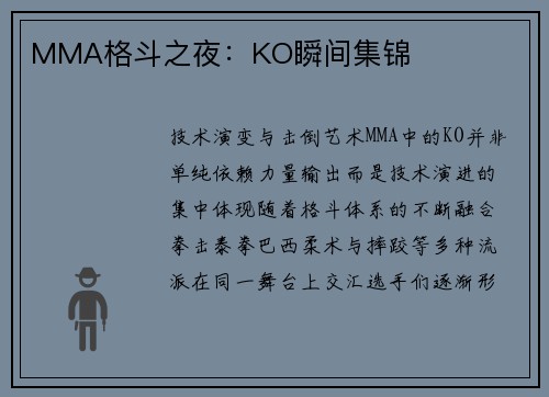 MMA格斗之夜：KO瞬间集锦