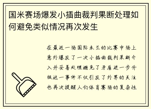国米赛场爆发小插曲裁判果断处理如何避免类似情况再次发生